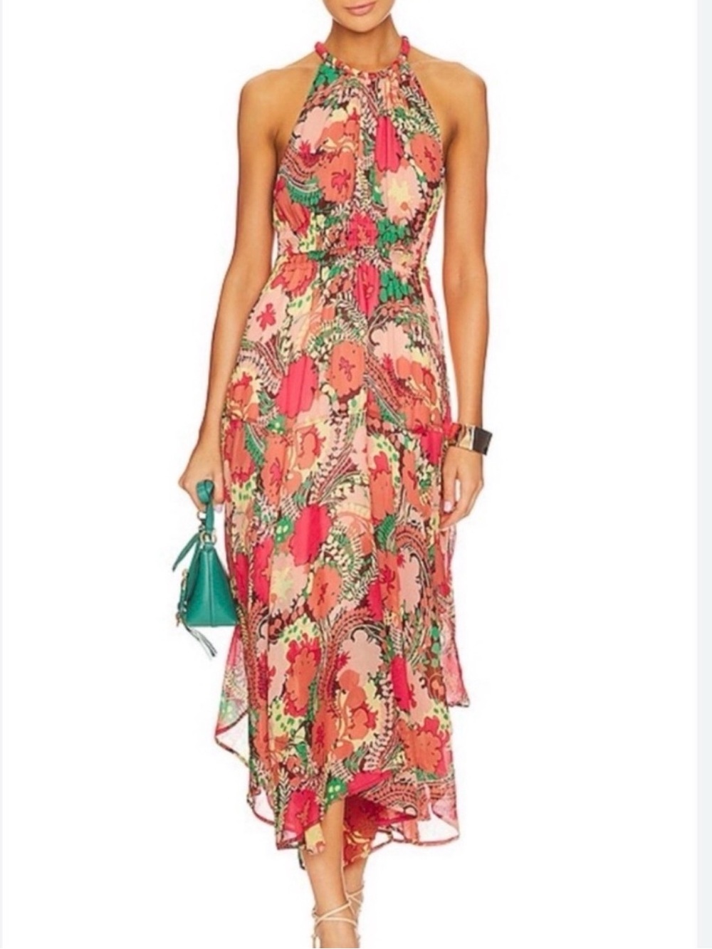 A.L.C. Coral and Green Floral Halter Midi - Worn Once!